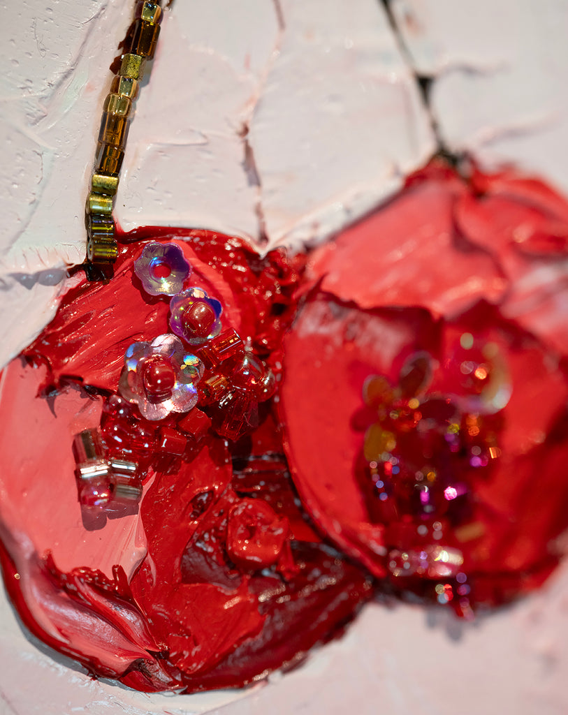 "Tulare Cherries Glimmer" -4" x 4" x 7/8"