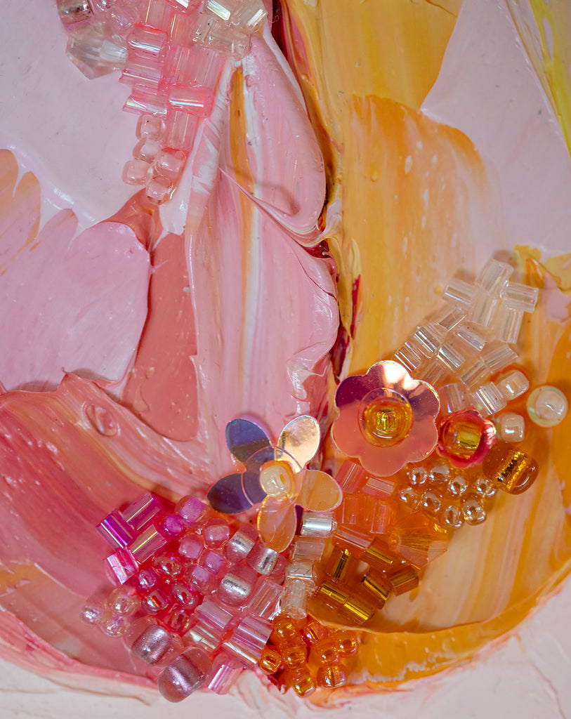 Commission Collaboration | "Shimmer Donut Peach" -6" x 6" x 7/8"