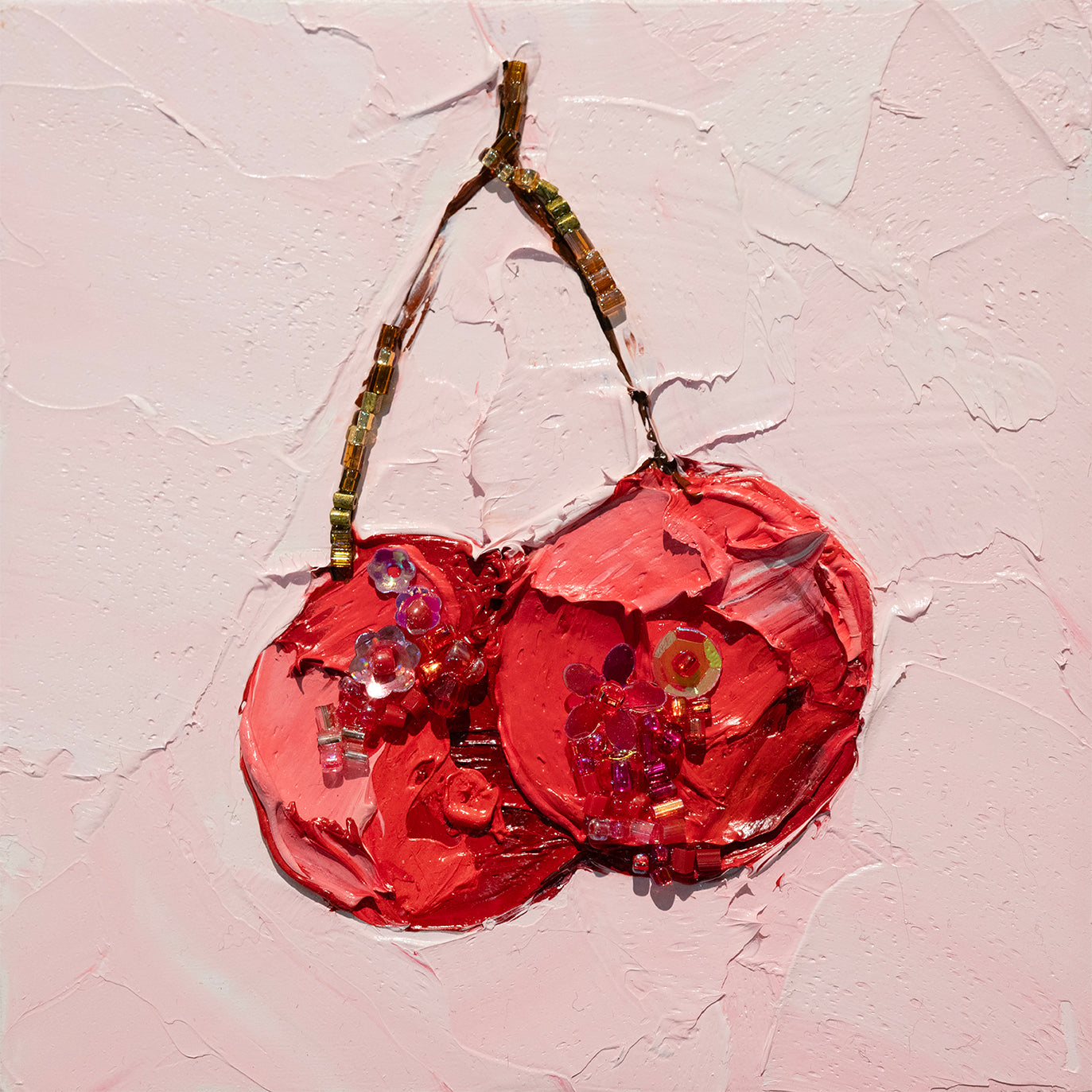 "Tulare Cherries Glimmer" -4" x 4" x 7/8"