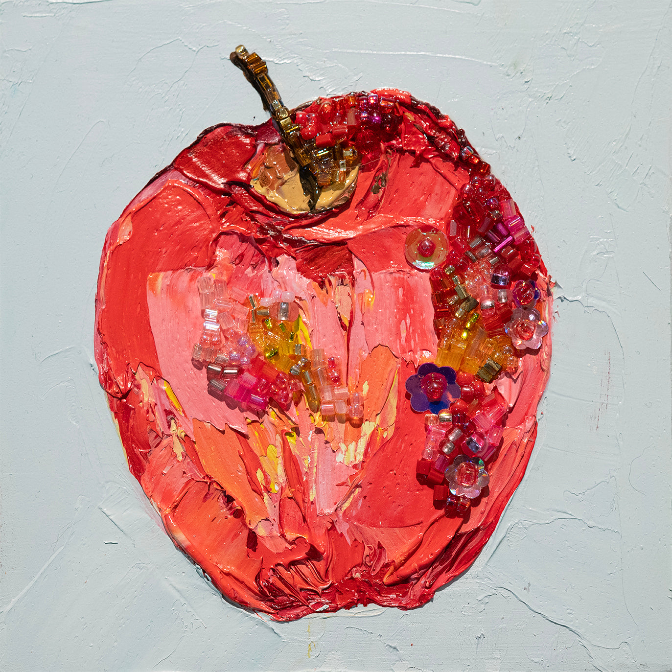 Commission Collaboration | "Glitzy Pink Lady Apple" -6" x 6" x 7/8"