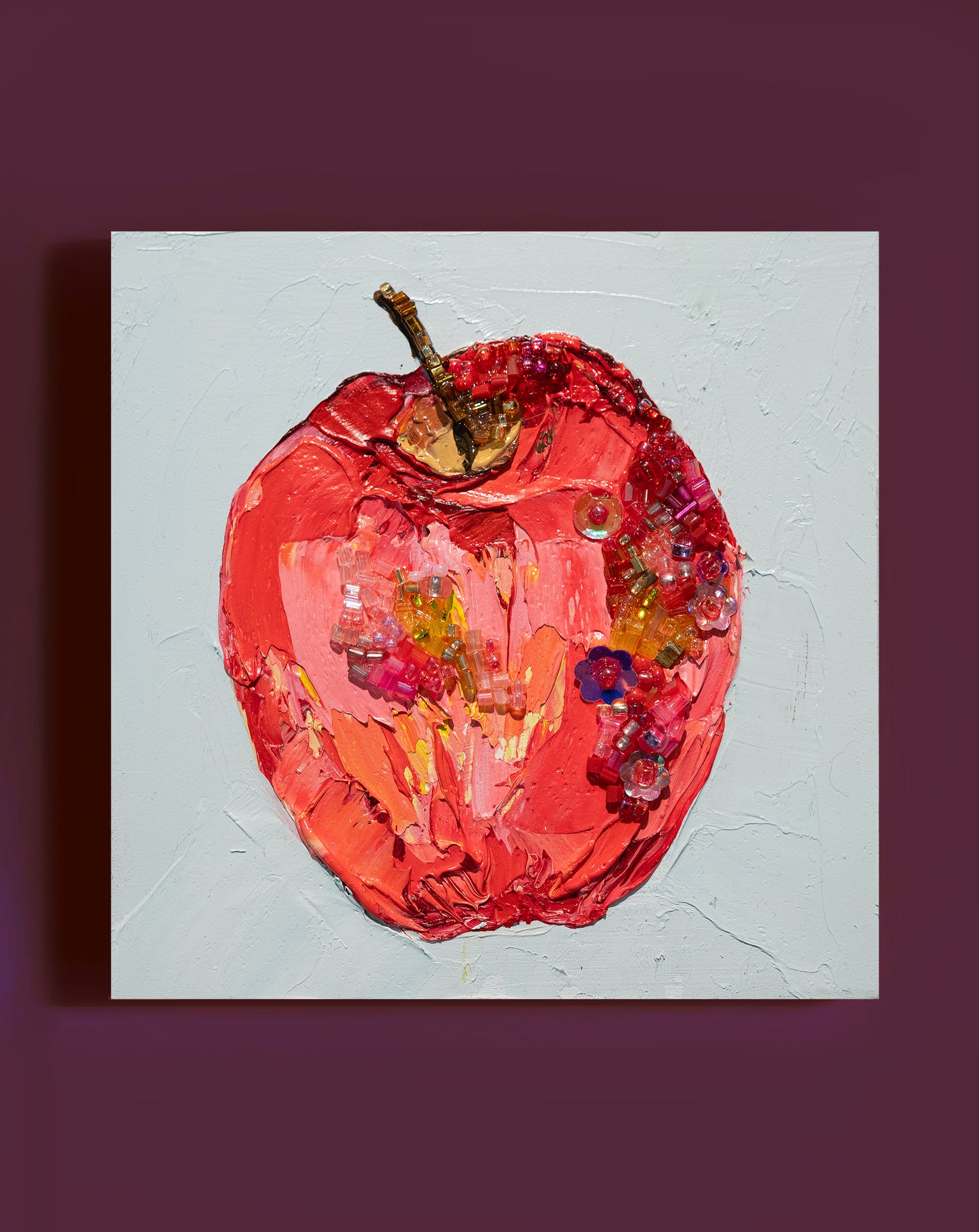 Commission Collaboration | "Glitzy Pink Lady Apple" -6" x 6" x 7/8"