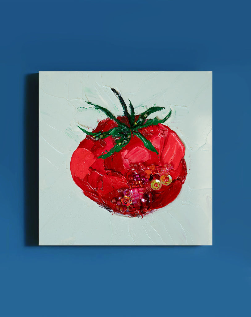 Commission Collaboration | "Heirloom Tomato Sparkle" -6" x 6" x 7/8"