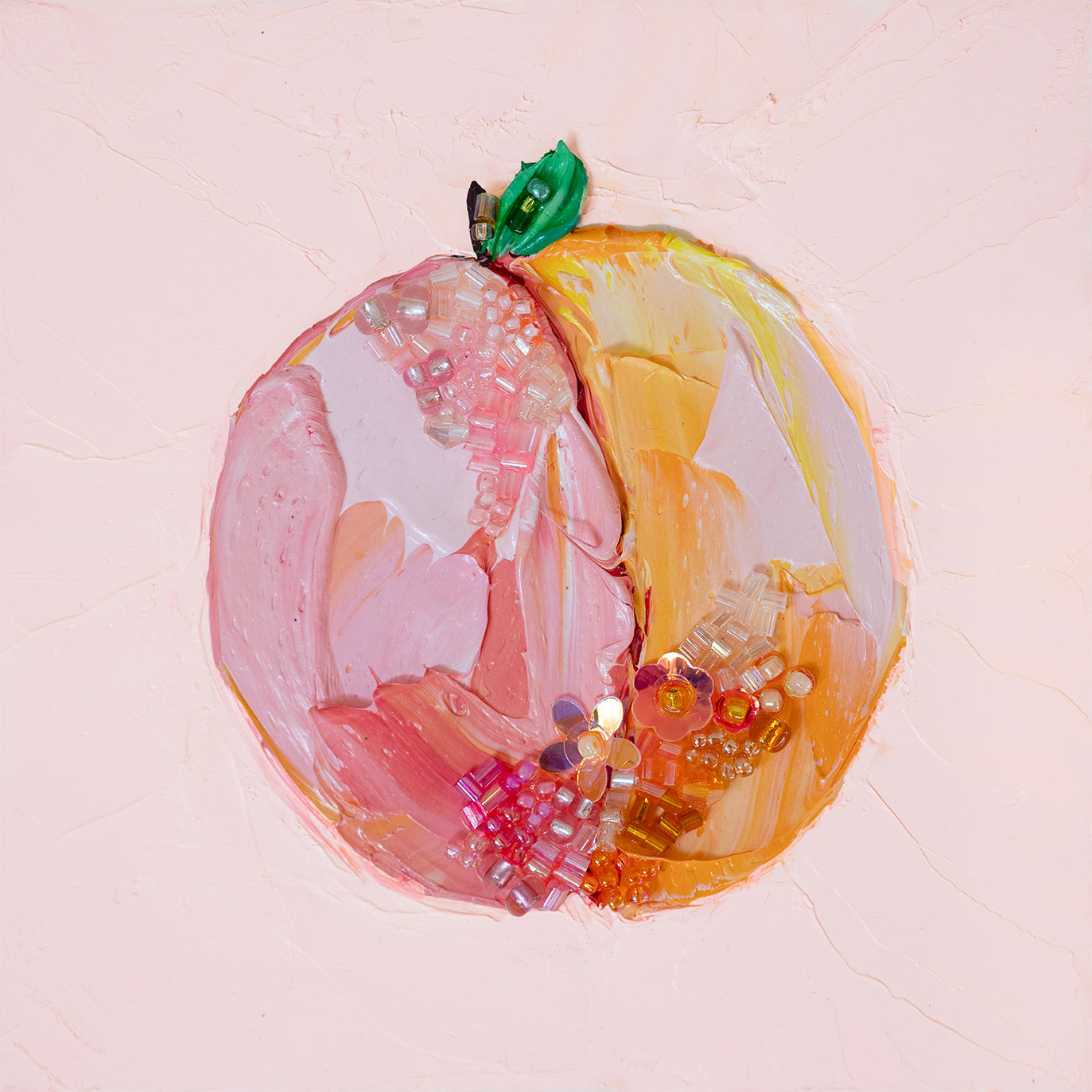 Commission Collaboration | "Shimmer Donut Peach" -6" x 6" x 7/8"