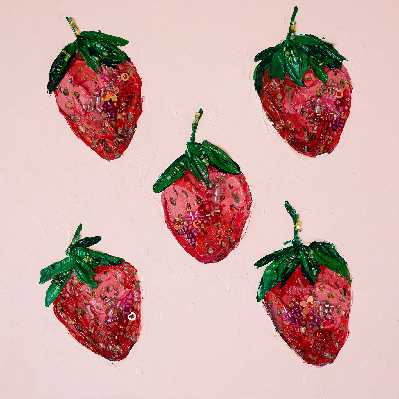 Commission Collaboration | "Earliglow Strawberry Jewel" -10" x 10" x 7/8"