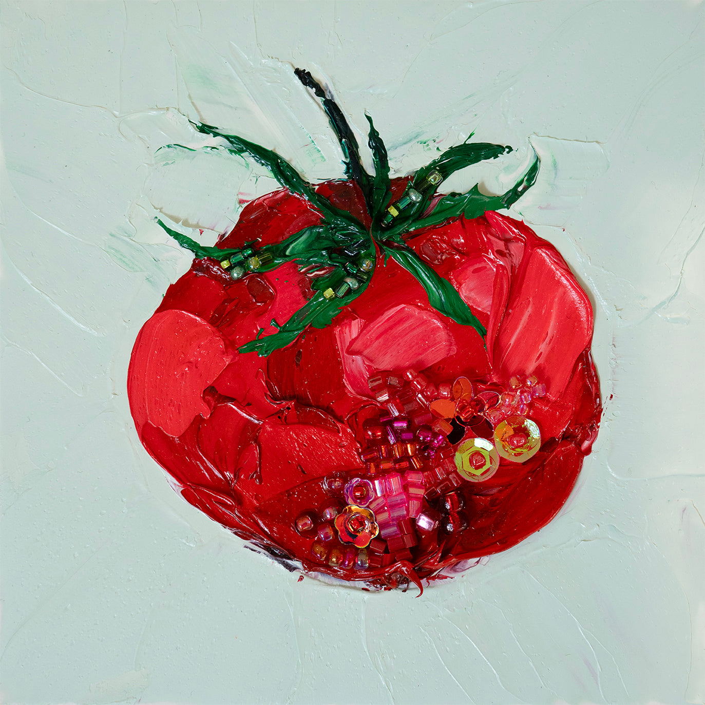 Commission Collaboration | "Heirloom Tomato Sparkle" -6" x 6" x 7/8"